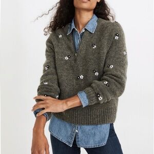 Madewell Embroidered Enfield Half-Zip Sweater